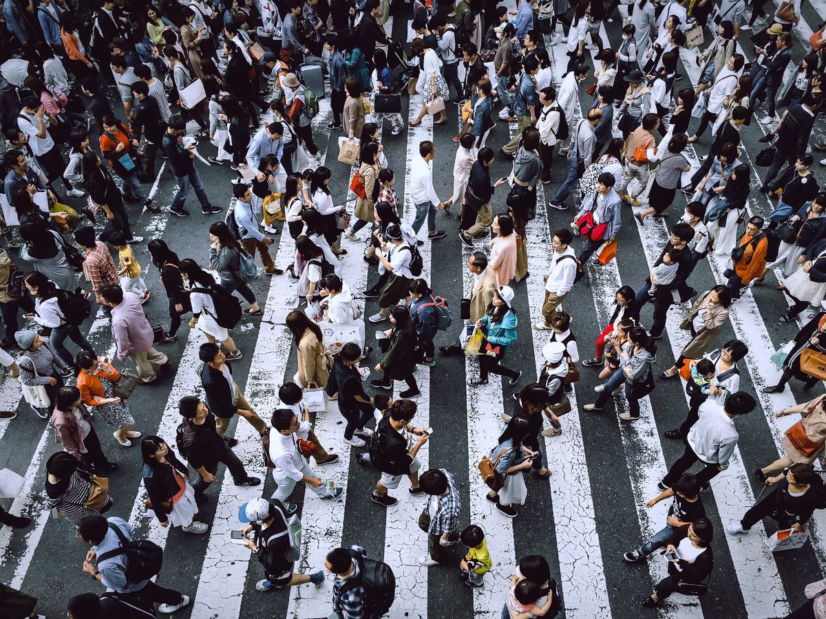 Geometric city blocks suggesting urban walking rhythm
