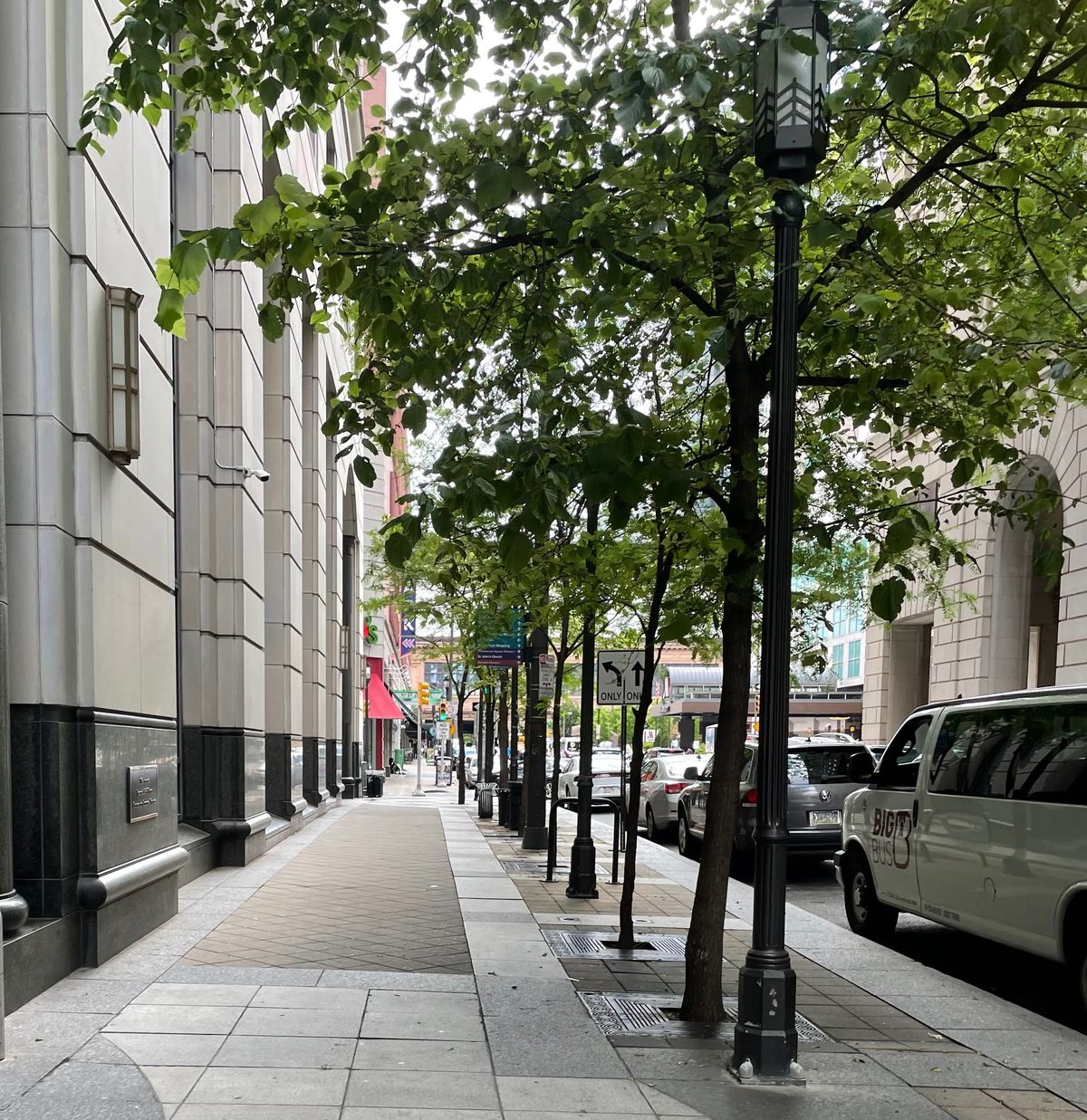Urban lane with footpath and building façades